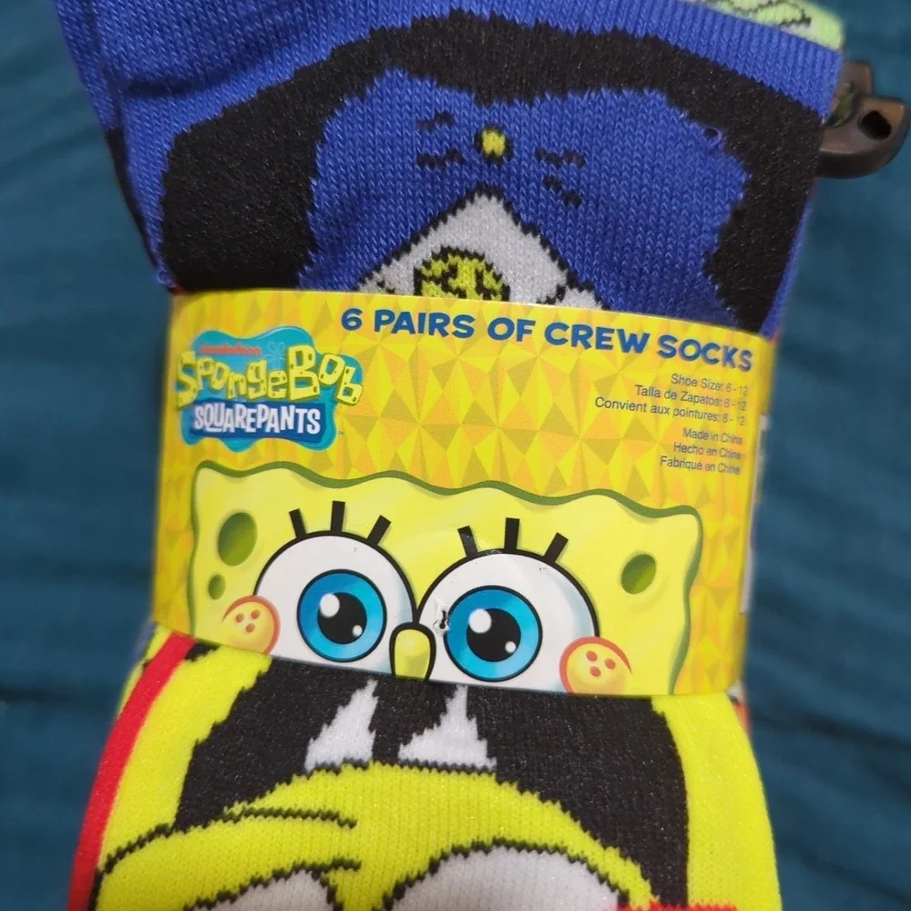 New Halloween Spongebob Squarepants 6 Pair‎ Crew Socks Ghosts 6-12
